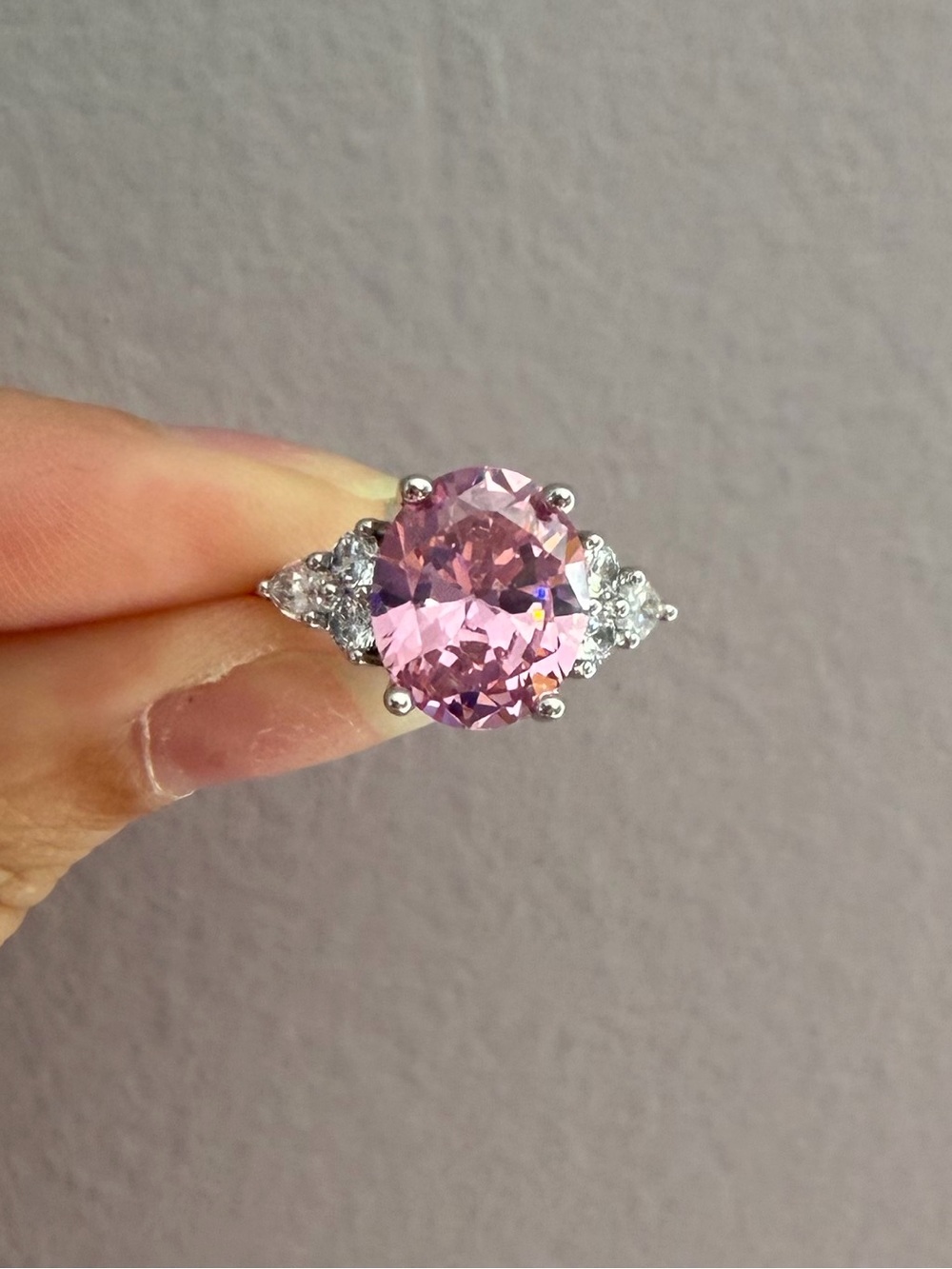 Pink Round-Cut Gemstone Statement Ring - Silver Setting - Picture 2 of 7